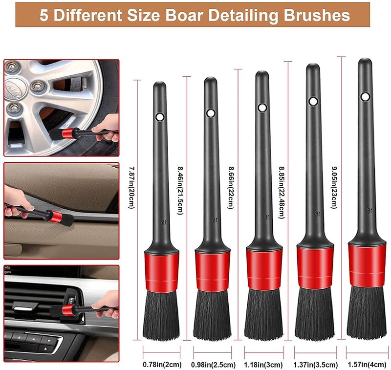 Nolimas 12Pcs Car Wheel & Tire Brush Kit,Including 17inch Long Wheel Brush,Short Handle Tire Brush,5pcs Detailing Brushes Kit & 3pcs Wire Brushes for Cleaning Car Wheels & Interior Exterior - Image 4
